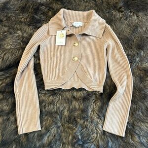 Mable Beige Ribbed Cropped Sweater